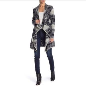 Lucky Brand Gray and Black Boho Southwestern Open Front Sweater Cardigan L